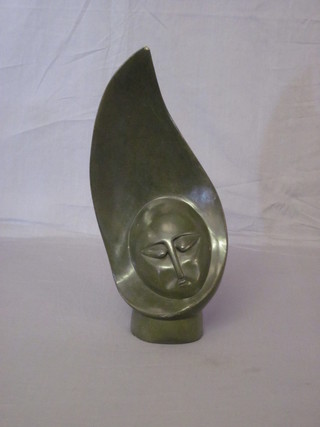 A carved African hardstone sculpture in the form of a bust, the base engraved By Beven Chikodzi 13 1/2", chip to top,