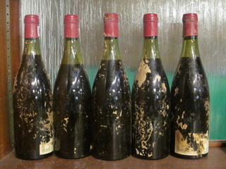 5 bottles of 1959 Beaune de Couchereaux wine, labels damaged  and perished