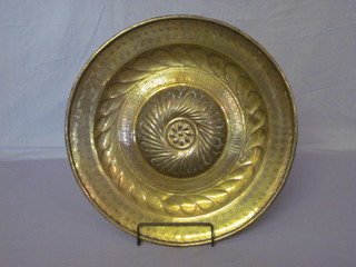 An Eastern cylindrical embossed brass rosewater bowl 17"