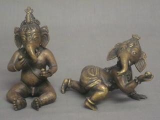 2 Eastern bronze figures of seated elephant Gods 6"