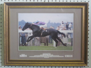 A colour photograph of the race horse "Chief Singer" winning  The St James's Palace Stakes at Royal Ascot 1984, 7" x 11"