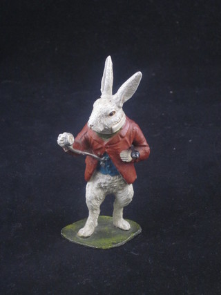 An Austrian cold painted bronze figure of a standing White  Rabbit 3 1/2"