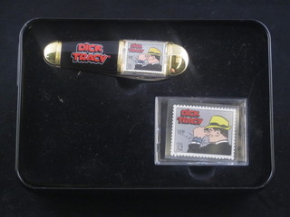 A Comic Strip character's Dick Tracy stamp and folding pocket knife, boxed