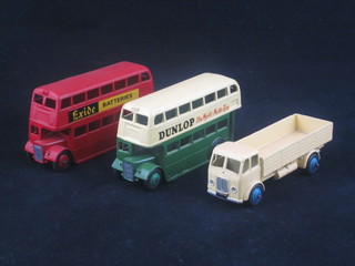 A Dinky model lorry 25R and 2 Dinky model double decker  buses