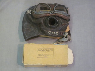 A leather flying helmet marked no.3 Oxford together with 2 pairs of goggles Mk.7