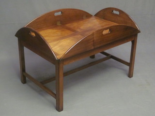 A Georgian style mahogany butler's tray, raised on a mahogany stand 37"