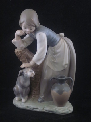 A Lladro figure of a standing girl with dog and twin handled  ewer 7"