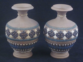 A pair of Doulton Silica club shaped vases, the base marked 1884  5"