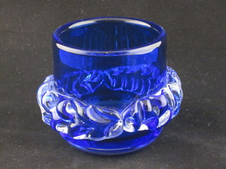 A circular blue Art Glass vase, the base indistinctly signed 4"