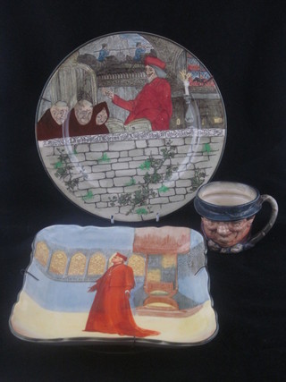 A Royal Doulton character jug - Sam Weller, f, a square Royal  Doulton seriesware plate decorated Wolsey and a circular  seriesware plate decorated a Cardinal and Monks