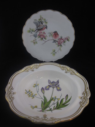 A Spode porcelain bowl decorated Iris and Sphaerolobium 11" together with a Royal Worcester plate decorated a Chaffinch on  May blossom 9"