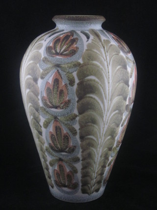 A Denby pottery vase with fern decoration 13"