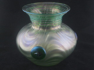 A green Art Glass vase 8"