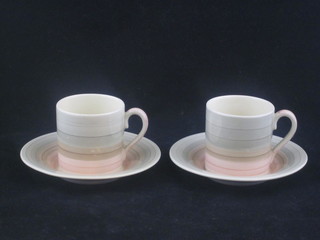 4 Susie Cooper coffee cups and 5 saucers, 1 cracked, with green  and brown banding