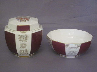 A limited edition Mappin & Webb octagonal ginger jar and cover  to commemorate the wedding of Prince Charles and The Princess  of Wales 7 1/2", together with a matching bowl to commemorate the birth of Prince William 9"
