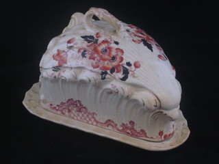 A Victorian wedge shaped pottery cheese dish and cover 10"