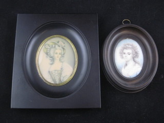 2 portrait miniatures "Ladies" 3"