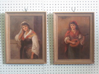 W H Perry, a pair of oil paintings "Lady Gypsy Musicians" 11"  x 8"