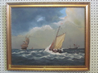 Bill Valentine, oil on canvas "Sailing Ships" 15 1/2" x 19"