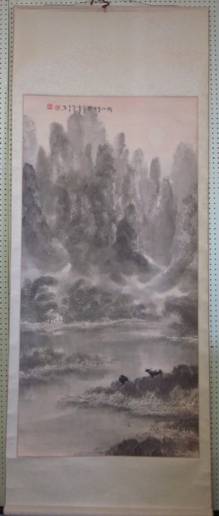 An Oriental scroll print