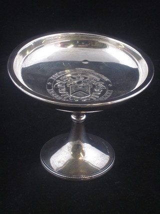 A circular miniature silver comport, engraved the Arms of The Worshipful Company of Carpenters, London 1929, 1 ozs