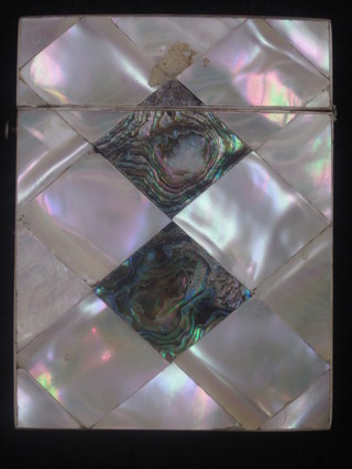 A mother of pearl and abalone card case with hinged lid