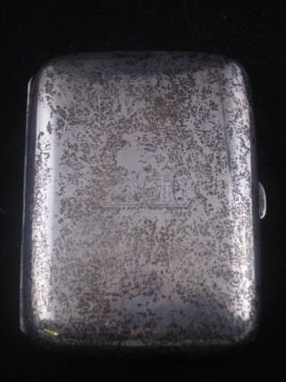 A silver cigarette case with engraved armorial decoration,  Birmingham 1914