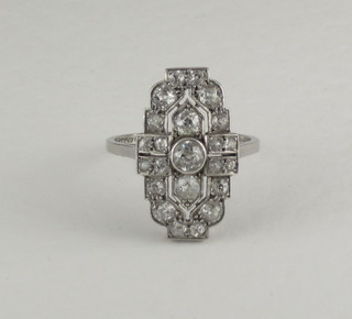 A lady's Art Deco platinum lozenge shaped dress ring set  diamonds