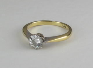 A lady's 18ct yellow gold engagement ring set a solitaire  diamond  ILLUSTRATED