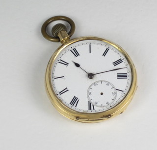 A gentleman's open faced pocket watch contained in an 18ct gold  case, glass f,