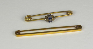 A 9ct gold bar brooch together with 1 other set white stones