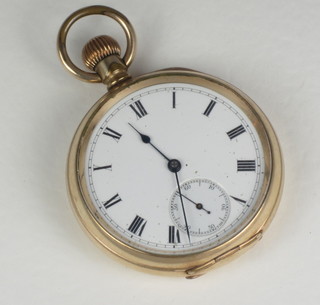 A gentleman's open faced pocket watch by Waltham contained in  a gold plated case
