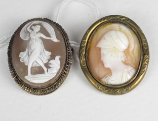 A shell carved cameo portrait brooch and 1 other