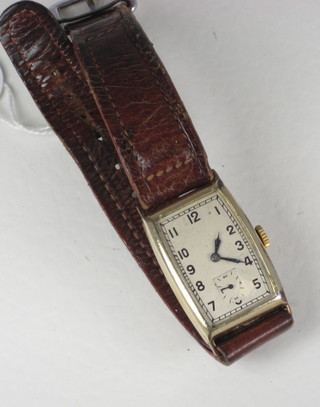A gentleman's Omega rectangular wristwatch contained in a gilt metal case