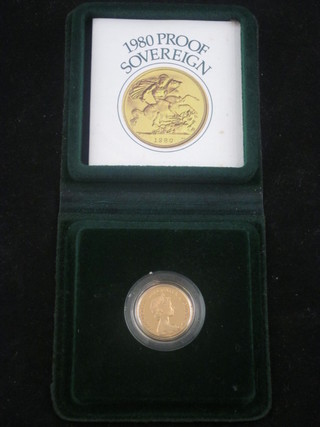 A 1980 proof sovereign, cased