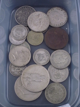 A Victorian 1854 penny and a collection of silver coins