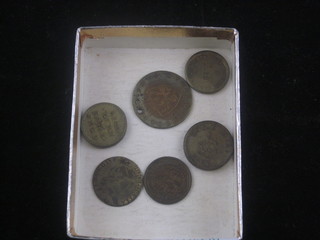 2 Royal Mint sovereign weights, 1 other weight and 3 gilt coins