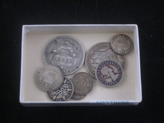 A George V 1911 Australian 2 shilling piece, a George V 1927 florin and 6 other silver coins