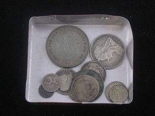 A Victorian 1898 half crown, a George V 1935 crown, various  silver coins