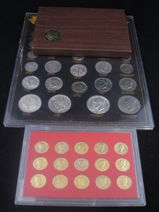 A set of 15 Elizabeth II thruppeny bits, a set of US coins of the  20th Century cased, together with a 1971 American dollar