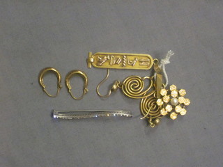 2 gilt metal pendants and a collection of earrings