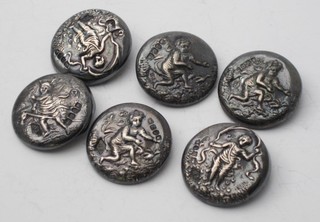 6 Continental embossed silver buttons decorated cherubs