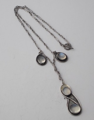 A "silver" fetter link chain hung moonstone pendants