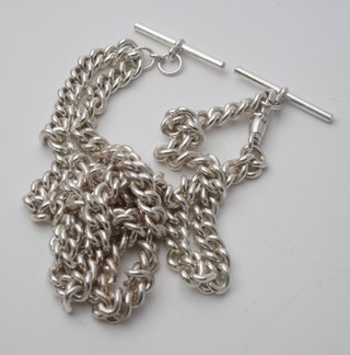 A modern silver curb link double Albert chain and a ditto  bracelet