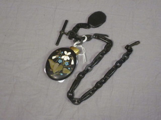 A Victorian piquet locket and a "jet" watch chain