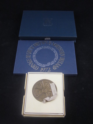 A 1972 set of British proof coins, a 1983 set of British proof  coins and an Iranian bronze medallion, cased