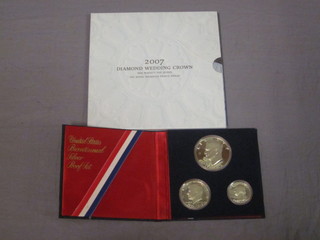 A set of 3 United States Bi-Centennial silver proof coins,  together with a 2007 Queen's Diamond Wedding silver proof  crown
