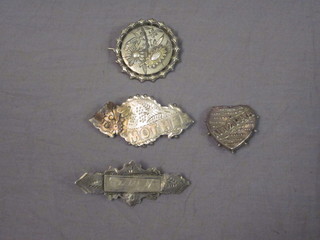 4 various silver brooches