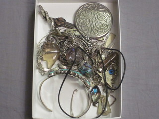 A silver bangle, 2 silver chains, 6 various silver bracelets and other items of costume jewellery