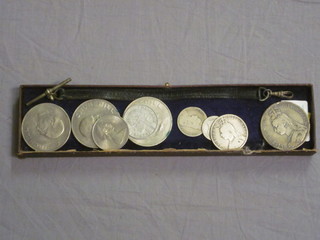 A Victorian 1889 crown, a Victorian half crown, 3 other  Victorian silver coins etc